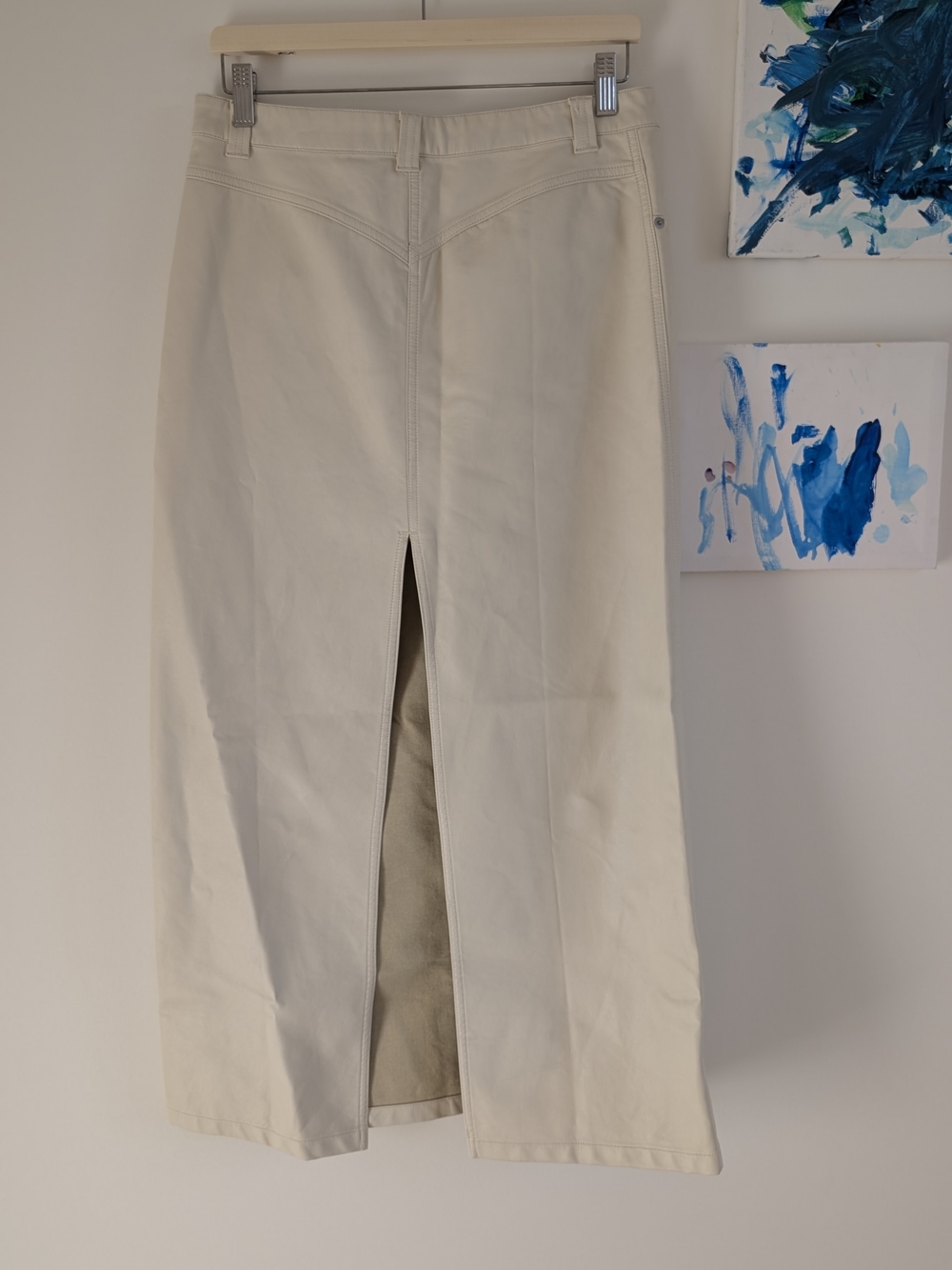 Free People Ivory Creme Faux Leather Maxi Skirt With Back High Slit